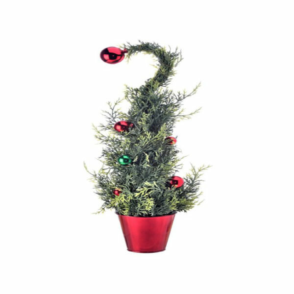 18" CURL TOP CEDAR TREE WITH BALLS IN A POT