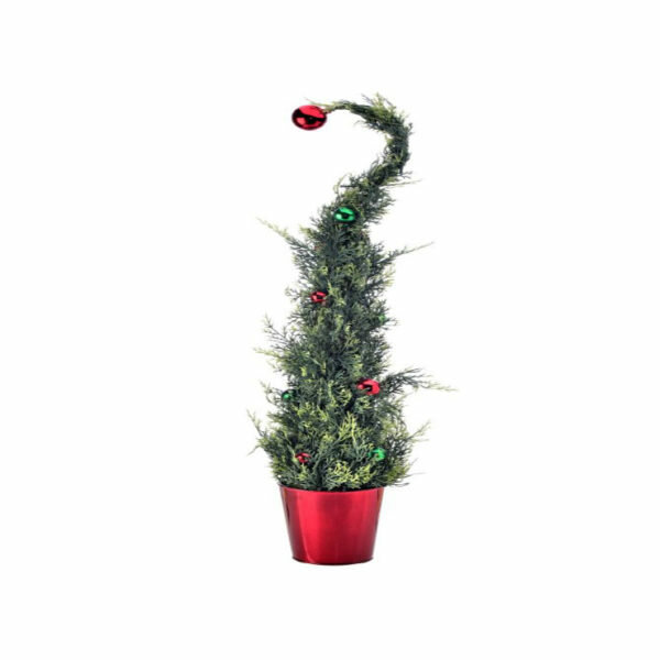 24" CURL TOP CEDAR TREE WITH BALLS IN A POT