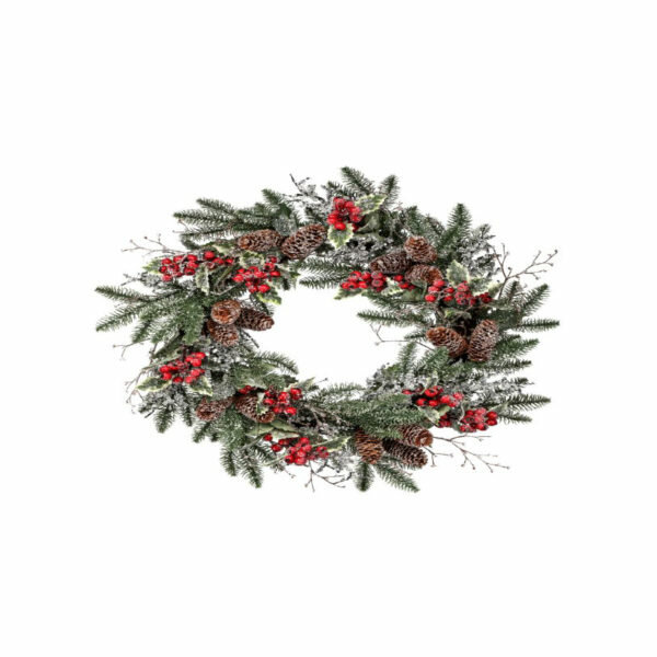 24" ICE HOLLY PINE AND BERRY WREATH