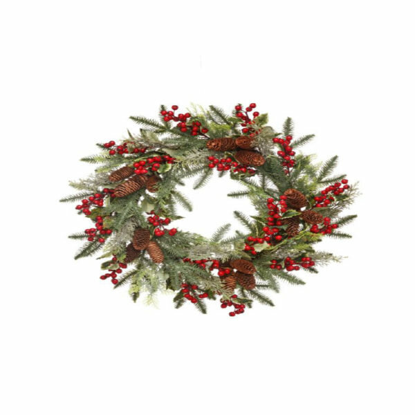 24" CEDAR AND HOLLY WITH BERRY WREATH