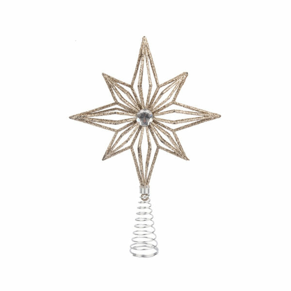CHAMPAGNE GLITTER STAR TREE TOPPER 21CM