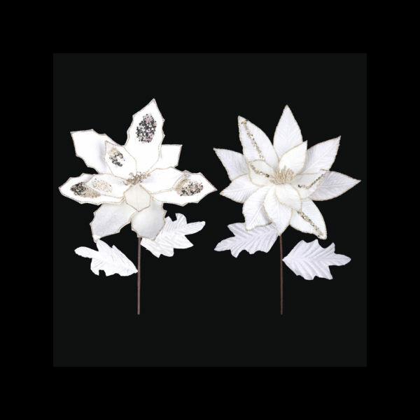 IVORY POINSETTIA STEM VELVET WITH IVORY LEAF