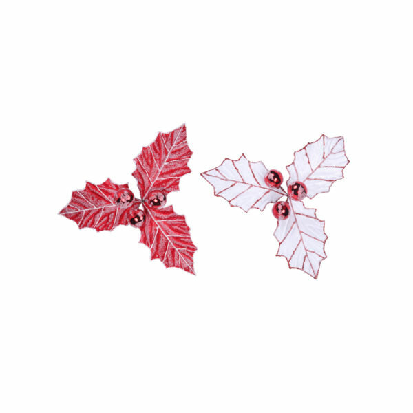 RED & WHITE HOLLY BERRY WITH CLIP