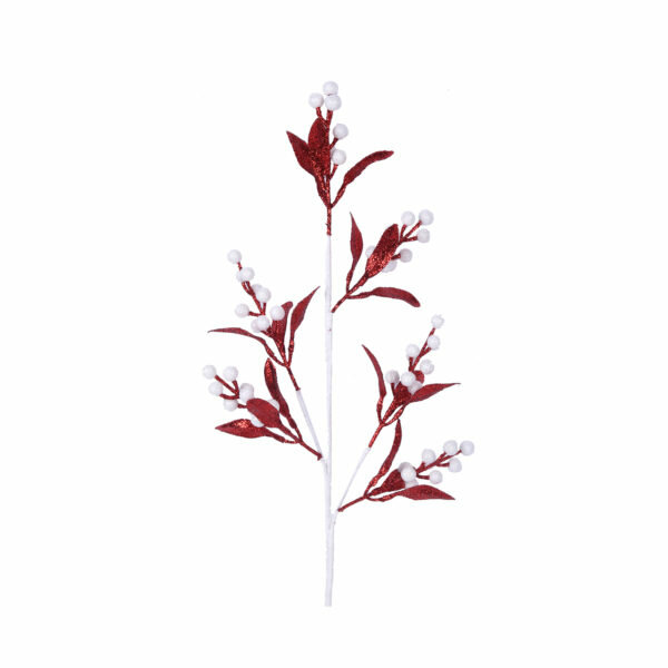 RED AND WHITE GLITTER BERRY STEM