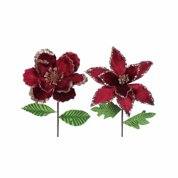 VELVET FLOWER STEM WITH GREEN LEAF 27cm