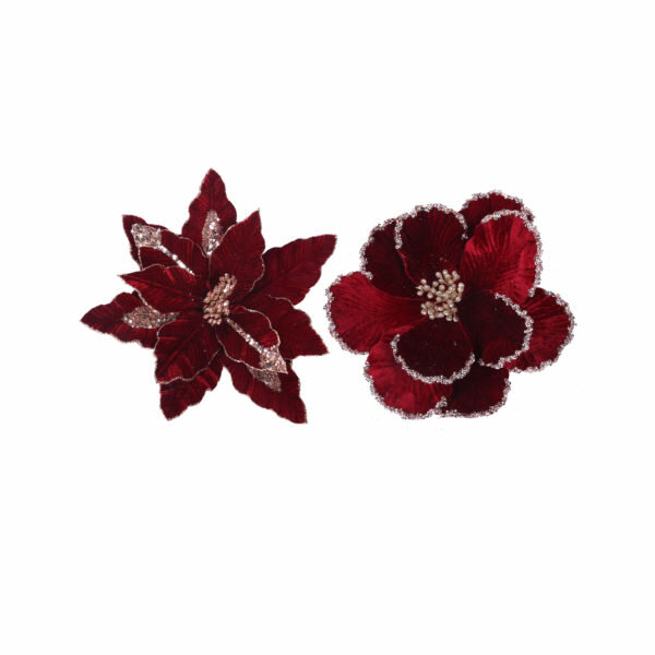 BURGUNDY VELVET POINSETTIA & MAGNOLIA WITH CLIP