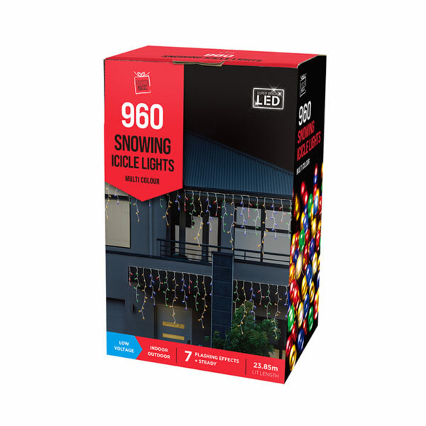 LED SNOWING ICICLES MULIT COLOURED CHRISTMAS LIGHTS WITH TIMER (960PC)