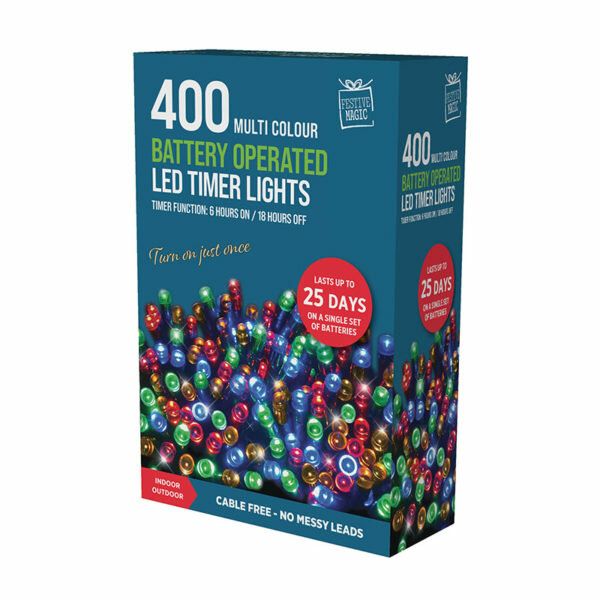 INDOOR / OUTDOOR BATTERY OPERATED TIMER LED CHRISTMAS LIGHTS MULTI COLOURED (400PC)