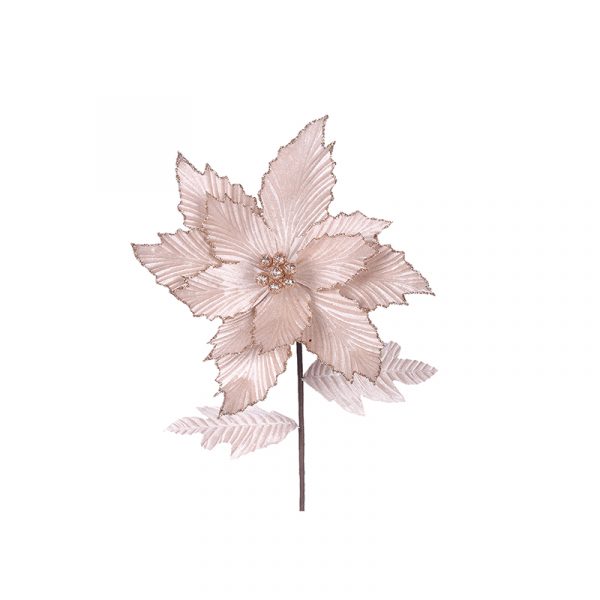 CHAMPAGNE MAGNOLIA and POINSETTIA STEM WITH LEAF 23 - 30cm