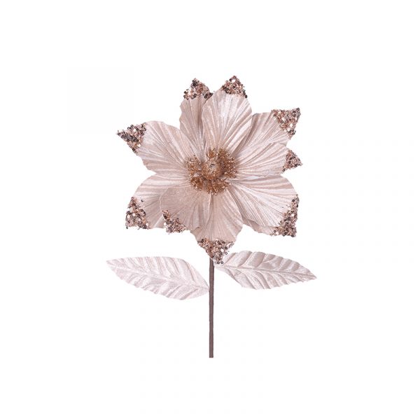 CHAMPAGNE MAGNOLIA and POINSETTIA STEM WITH LEAF 23 - 30cm