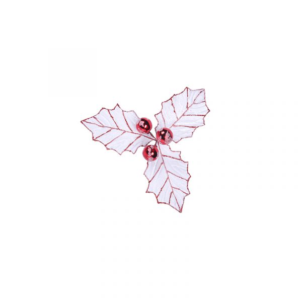 RED & WHITE HOLLY BERRY WITH CLIP 30cm