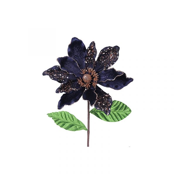 MIDNIGHT BLUE POINSETTIA STEM WITH GREEN LEAF 22 - 27 cm