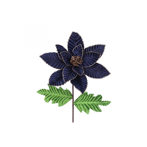 MIDNIGHT BLUE POINSETTIA STEM WITH GREEN LEAF 22 - 27 cm