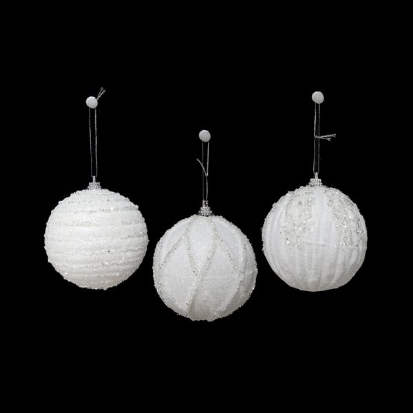 SNOW WHITE BAUBLE 3pk 80mm