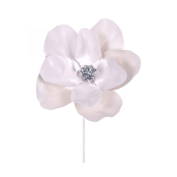 White Magnolia Stem With Silver Crystal Centre