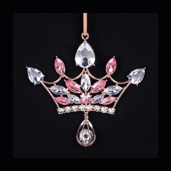 Crystal Crown Tree Ornament With Pink Crystals