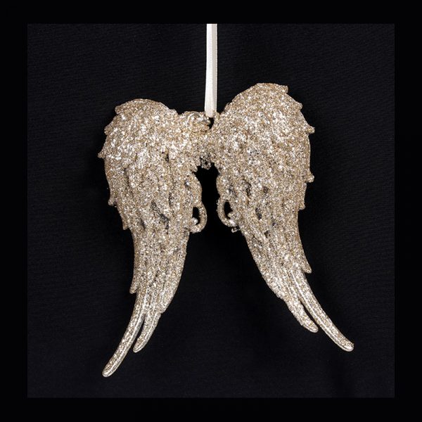 Champagne Bead Finish Angel Wing Tree Ornament
