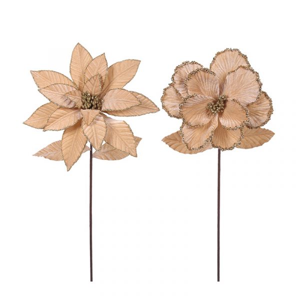 Poinsettia & Magnolia Gold Velour With 45cm Stem