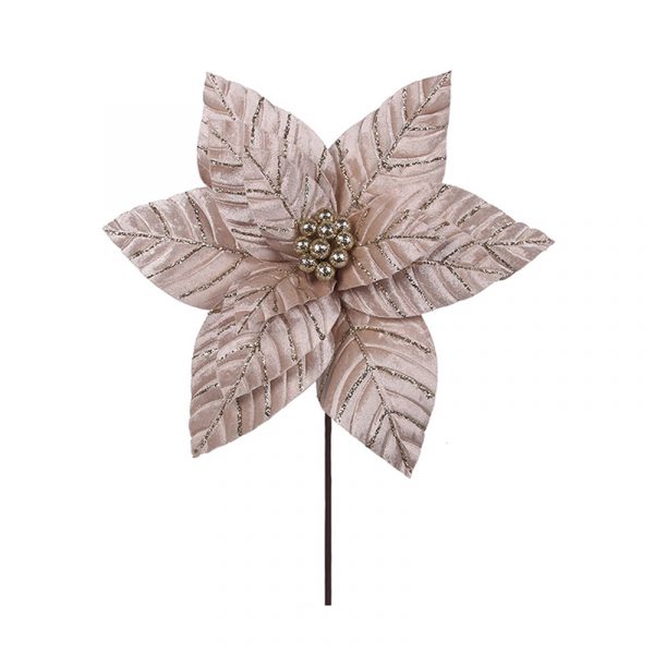 Champagne Velour Poinsettia 33cm With 30cm Stem