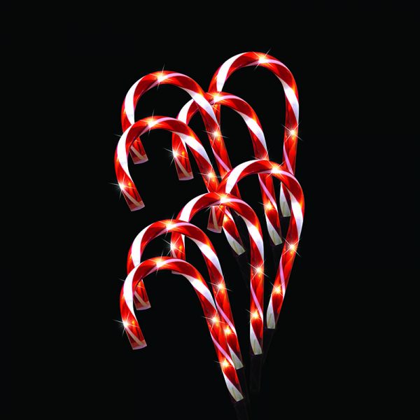 SOLAR POWERED MINI CANDY CANE PATH LIGHTS (8 PACK)