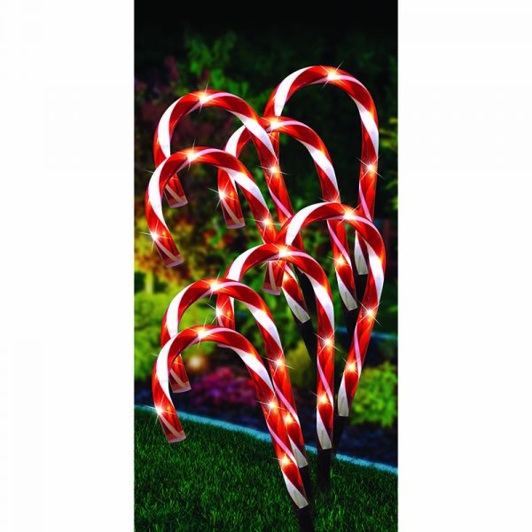 SOLAR POWERED MINI CANDY CANE PATH LIGHTS (8 PACK)