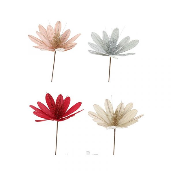 VELVET GLITTER TULIP CHRISTMAS FLOWER PICK (35cm) MULTIPLE STYLES