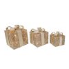 SET OF 3 LED LIGHTED TINSEL CHRISTMAS PRESENTS GOLD