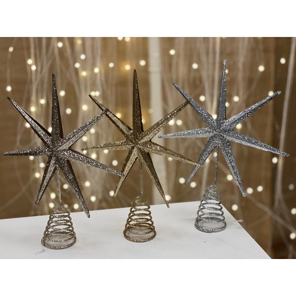 METAL GLITTER STARBURST CHRISTMAS TREE TOPPER (20cm) 3 STYLES