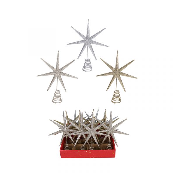 METAL GLITTER STARBURST CHRISTMAS TREE TOPPER (20cm) 3 STYLES