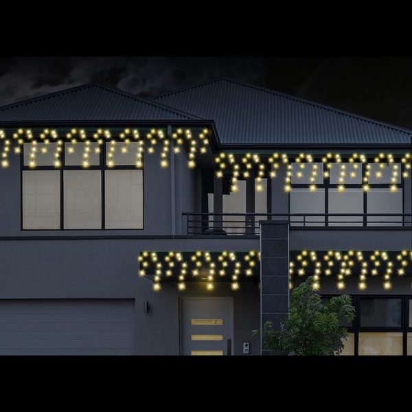 400 SOLAR ICICLE LIGHTS (7.9m) - WARM WHITE