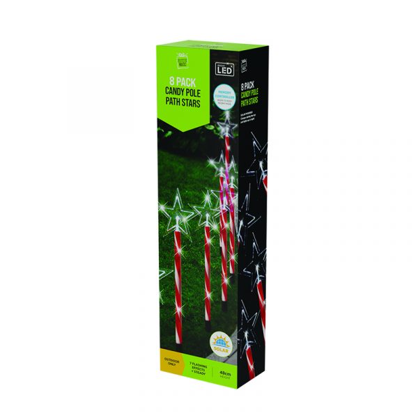 SOLAR LED CANDY CANE STAR GARDEN PATH LIGHTS (8 PACK)