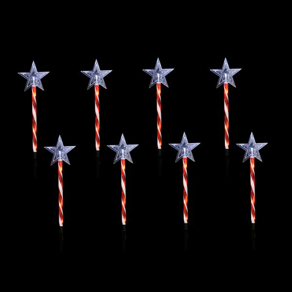 SOLAR LED CANDY CANE STAR GARDEN PATH LIGHTS (8 PACK)