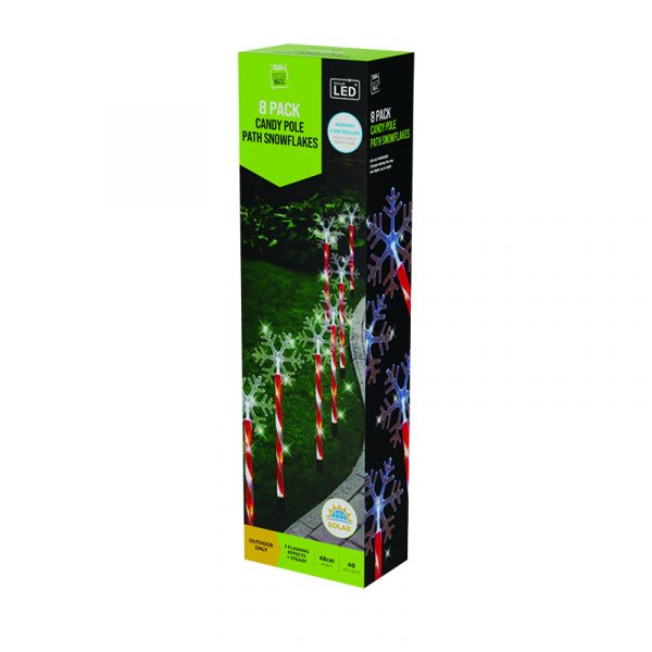 SOLAR CANDY CANE SNOWFLAKE GARDEN PATH LIGHTS (8 PACK)