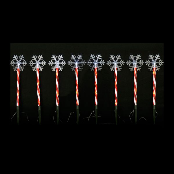 SOLAR CANDY CANE SNOWFLAKE GARDEN PATH LIGHTS (8 PACK)