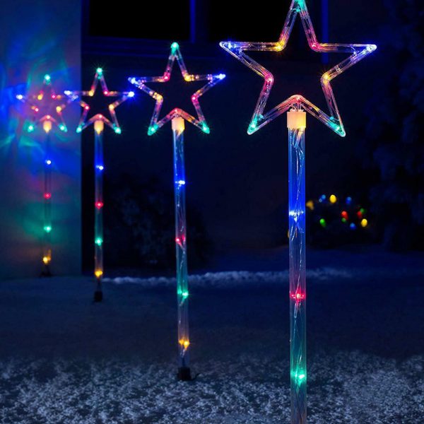 SOLAR LED STAR GARDEN PATH LIGHTS (4 PACK) MULTI COLOURED