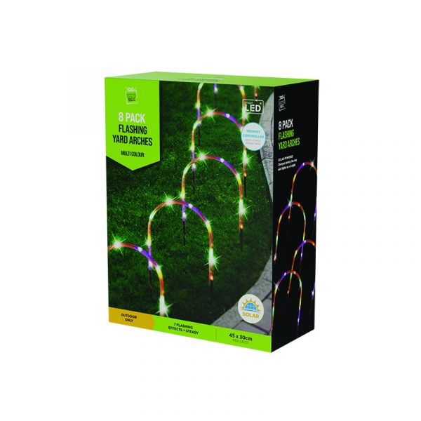 SOLAR LED ARCH GARDEN PATH LIGHTS (8 PACK) MULTI COLOURED