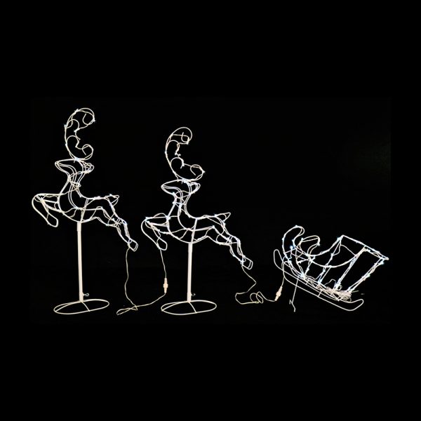 SOLAR LED LEAPING REINDEERS WITH SLEIGH - COOL WHITE