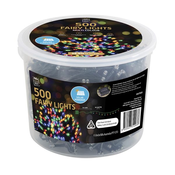 39M 500 SOLAR MULTI COLOURED LED FAIRY LIGHTS