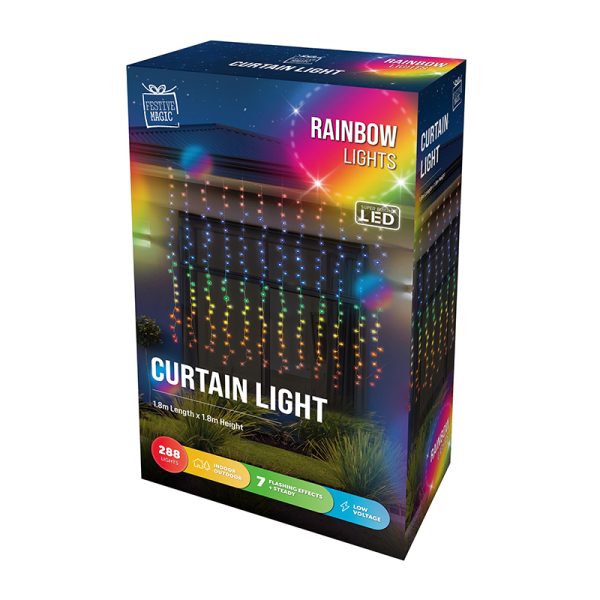 180 X 180CM 288 CONNECTABLE RAINBOW LED CURTAIN WITH 8 FUNCTION MEMORY CONTROLLER