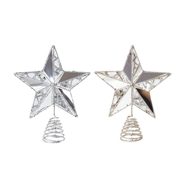 20CM MIRROR TREE TOPPER STAR  ASST