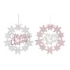 30CM HANGING SNOWFLAKE WREATH PINK ASST