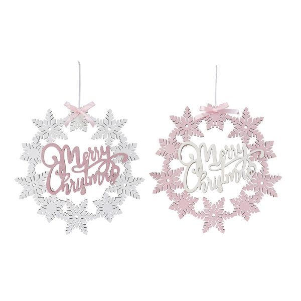 30CM HANGING SNOWFLAKE WREATH PINK ASST