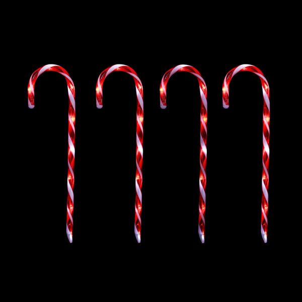 58CM 4PC LED CANDY CANE STAKES WITH TIMER