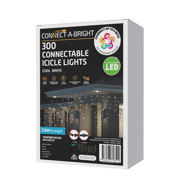 300 CONNECTABLE COOL WHITE LED ICICLE LIGHTS