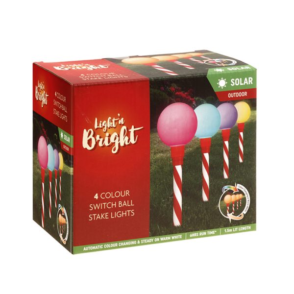 STAKE LIGHTS SOLAR BALL 23CM PK4