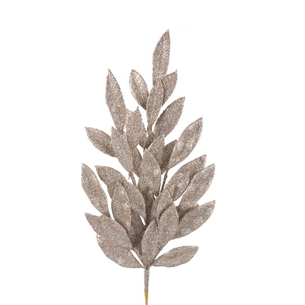 CHAMPAGNE GLITTER LAUREL LEAF STEM 60CM