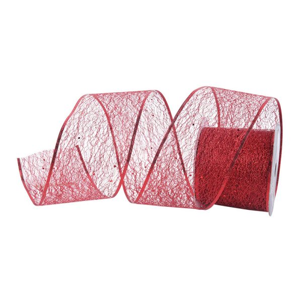 RED MESH RIBBON 10CM x 10M
