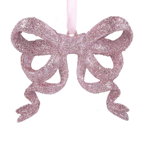 PINK GLITTER BOW TREE ORNAMENT 8.5 CM