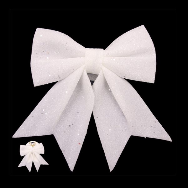 WHITE GLITTER BOW WITH GLITTER 20 x 25CM