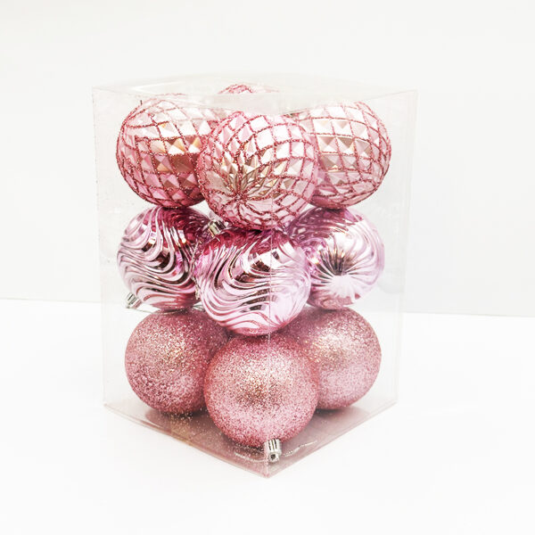 8CM Light Pink Mixed Baubles 12PC